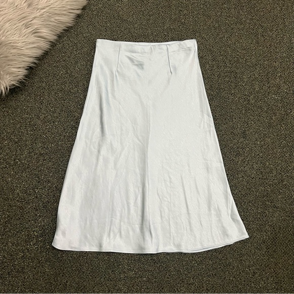 NWT JUPE NYC Pastel Baby Light Blue Satin Silk Midi Modest Slip Cute Skirt Sz L - Picture 7 of 13